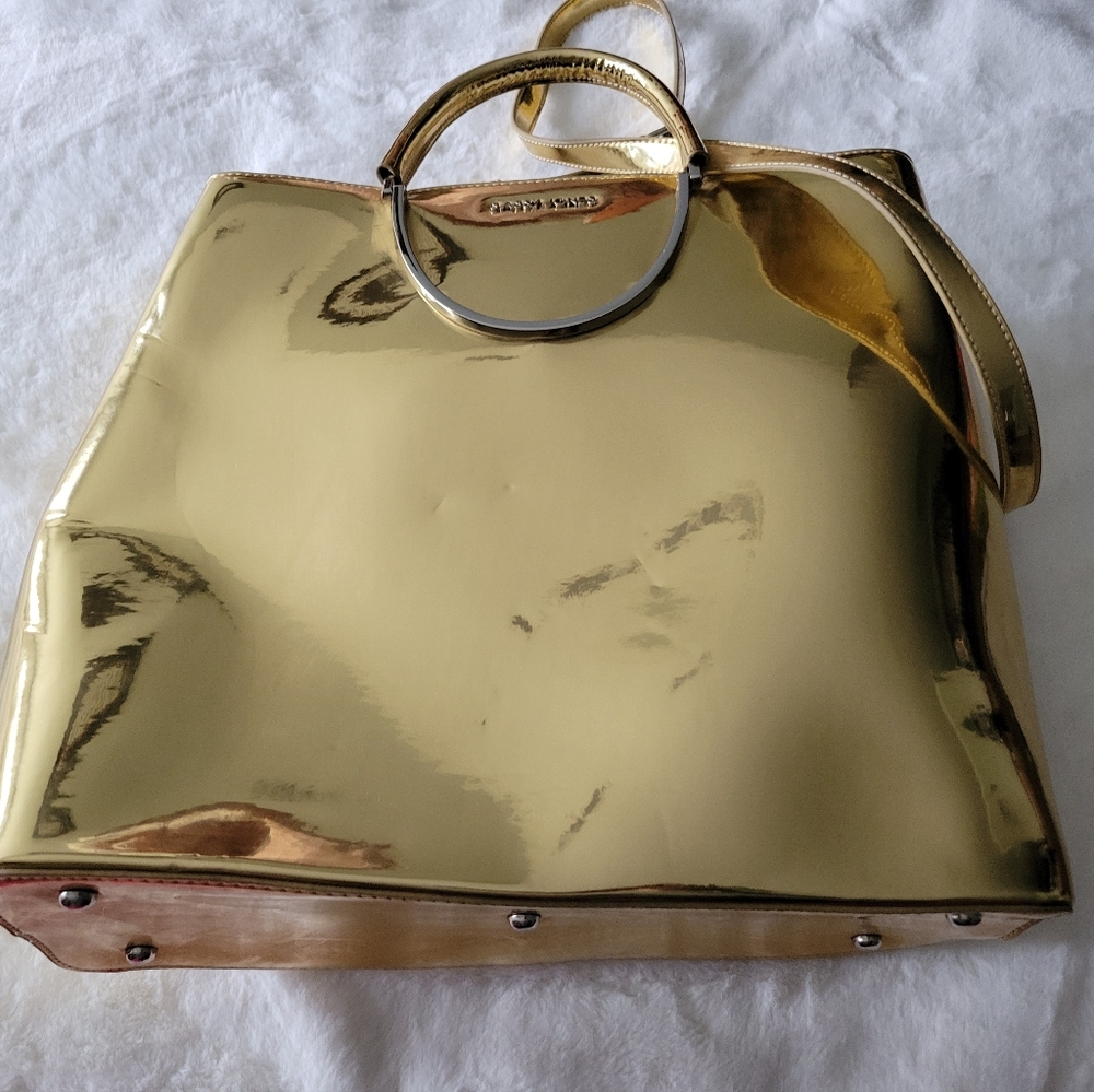 Sassy Jones Gold Metallic Tote Bag with Metal Ring Handle